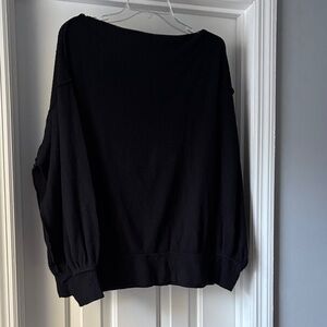 We The Free Black Ribbed Oversized Off-Shoulder Sweater